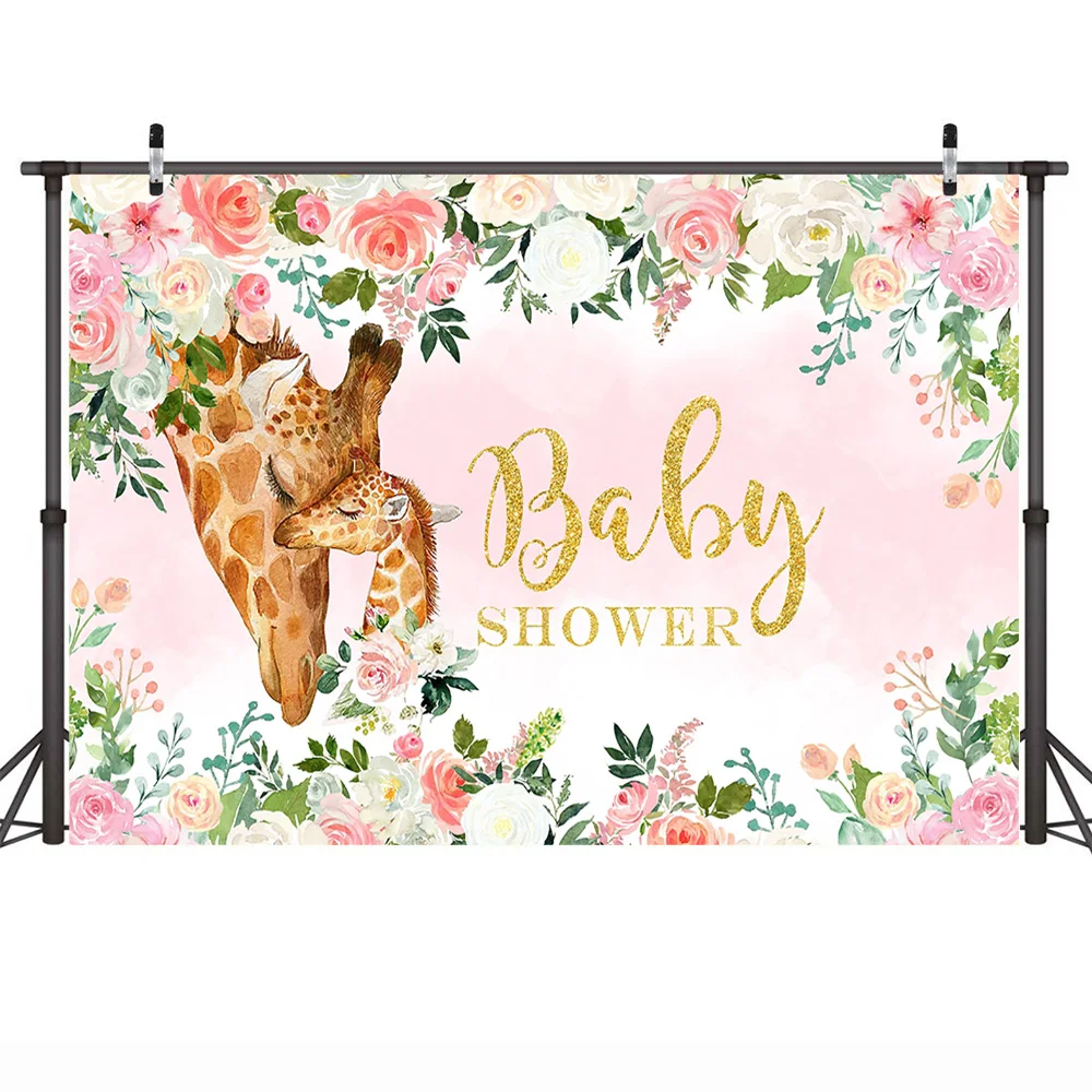 خلفية استحمام للأطفال تحت عنوان غزال للتصوير الفوتوغرافي برية مرقطة وردية وردية وزهور لحفلات حديثي الولادة للتصوير الفوتوغرافي في استوديو الصور