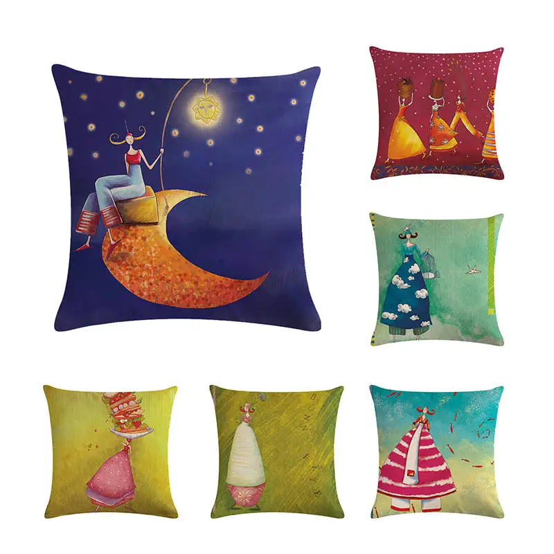 Dancing Woman Cushion Cover Portrait Pillow Case Color Cloth Pillow Cover 45X45cm Thin Linen Cotton Bedroom Sofa Decoration