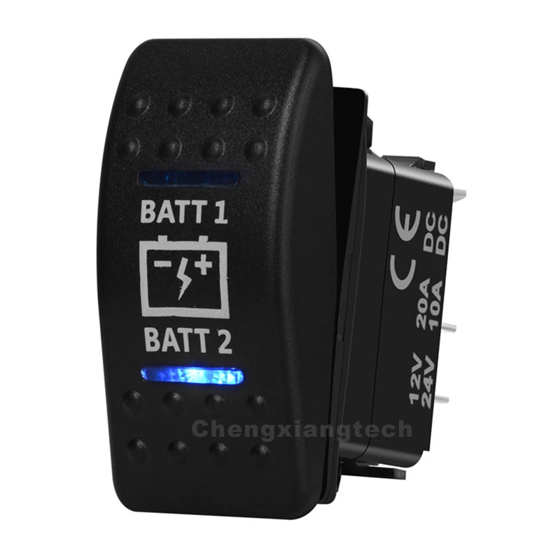 Blue LED Dual Battery Rocker Switch 3 Position 7Pin ON-OFF-ON 6Pin OFF-ON-ON 12V 20A Latching Momentary For Car, Boat, Camper