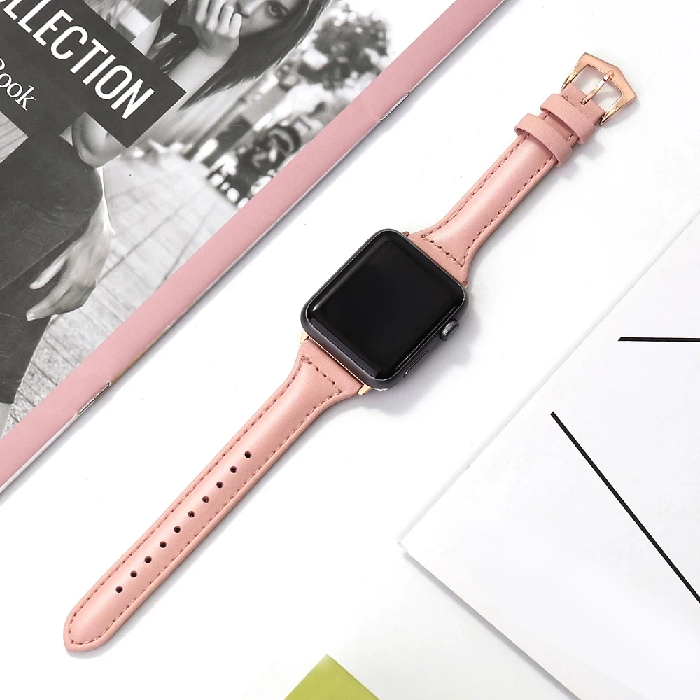 

New Calfskin Leather Strap 6/5/4/3/2 For iWatch Series 8/7/SE Fashion Design Band 49mm 45mm 44mm Bracelet 42mm 41mm 40mm 38mm