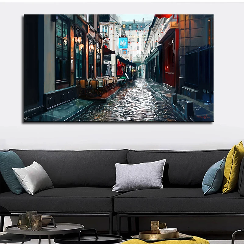 

Modern Home Decoration Paintings Wall Art Canvas Painting Street After Rain Landscape Posters Pictures Living Room Decor Cuadros