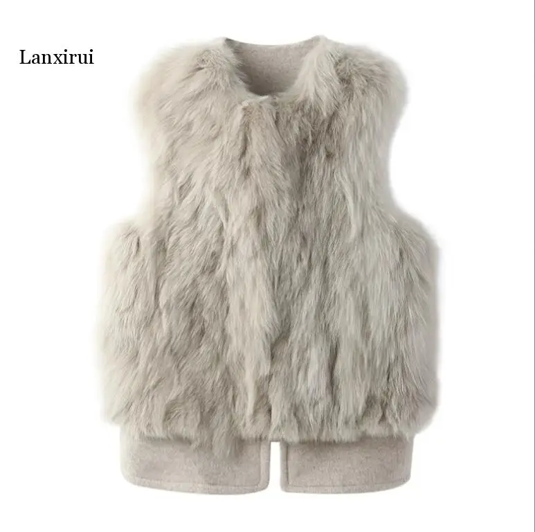 

Winter Women Faux Fur Vest Solid Color Sleeveless Coat Vertical Stripe Short Female Winter Artificial Fox Fur Vest