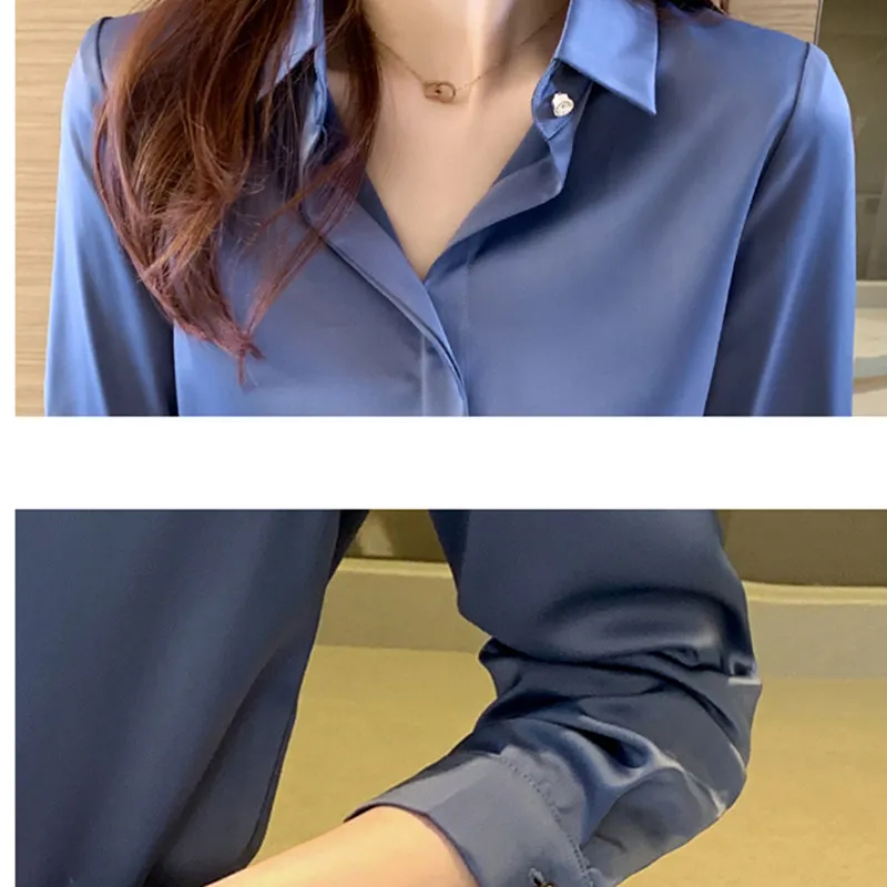 Zijden Shirts Vrouwen Lange Mouw Shirts Blouses Voor Vrouwen Satijn Kleding Shirt Office Lady Effen Zijden Shirt Blouse 2023 Fashion Top