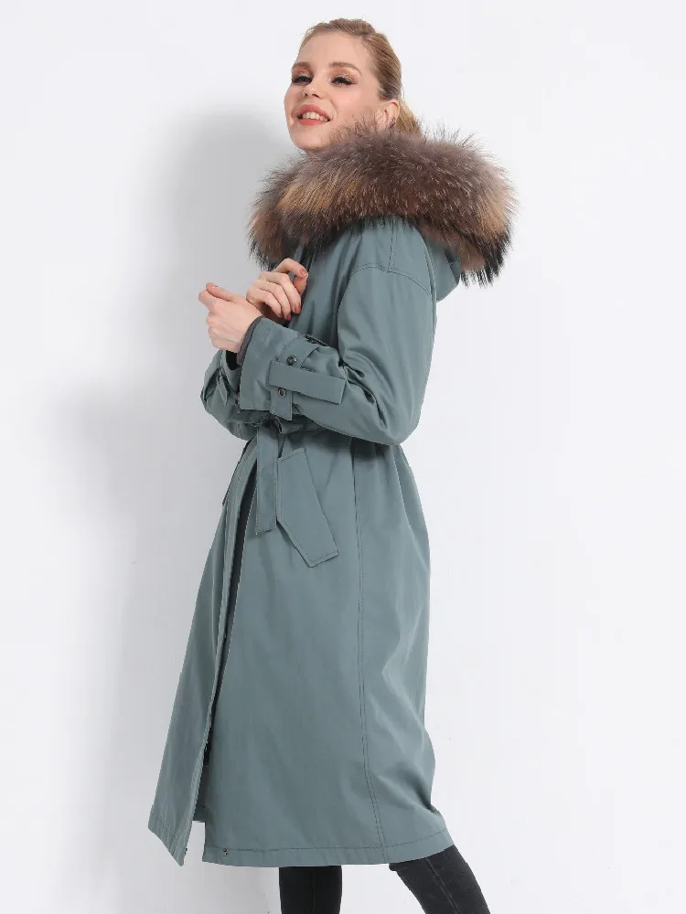 Real Boollili Parka Fur Coat Female Natural Rabbit Fur Liner Long Coats 2023 Winter Jacket Women Raccoon Fur Collar Overcoat