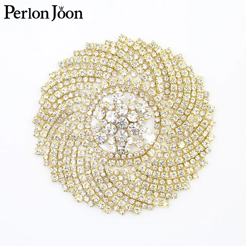 3.35 inch DIY Rhinestone Patches round flower Crystal applique decoration Hot-fix the clothes Accessories TJ 036