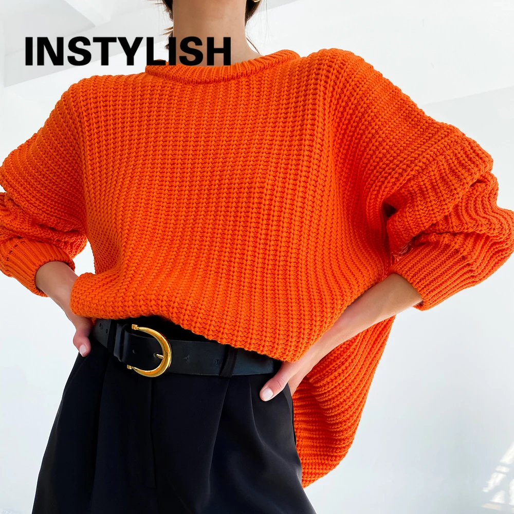 Instylish Long Sleeve O Neck Loose Sweater Elegant Solid Thick Oversized Pullover Vintage Cashmere Knitted Tops Harajuku Jumpers