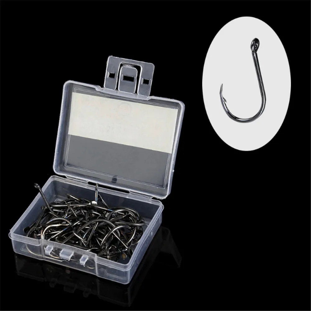 100pcs/Box High Carbon Steel Fishing Hooks Barbed  3#-12# Series Worm Pond Fishing Bait  Holder Jig Hooks Hole Accessories