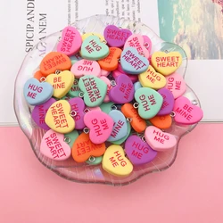 10pcs Kawaii Conversation Pastel Heart Charm Pendant for Earring Keychain Jewelry accessory DIY Making