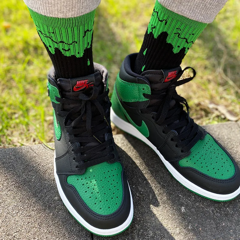 3 Pairs/Box Socks Men And Women Stocks autumn Tide Socks New Splicing Aj Stocks Green Cotton Socks Hip Hop Street Sports