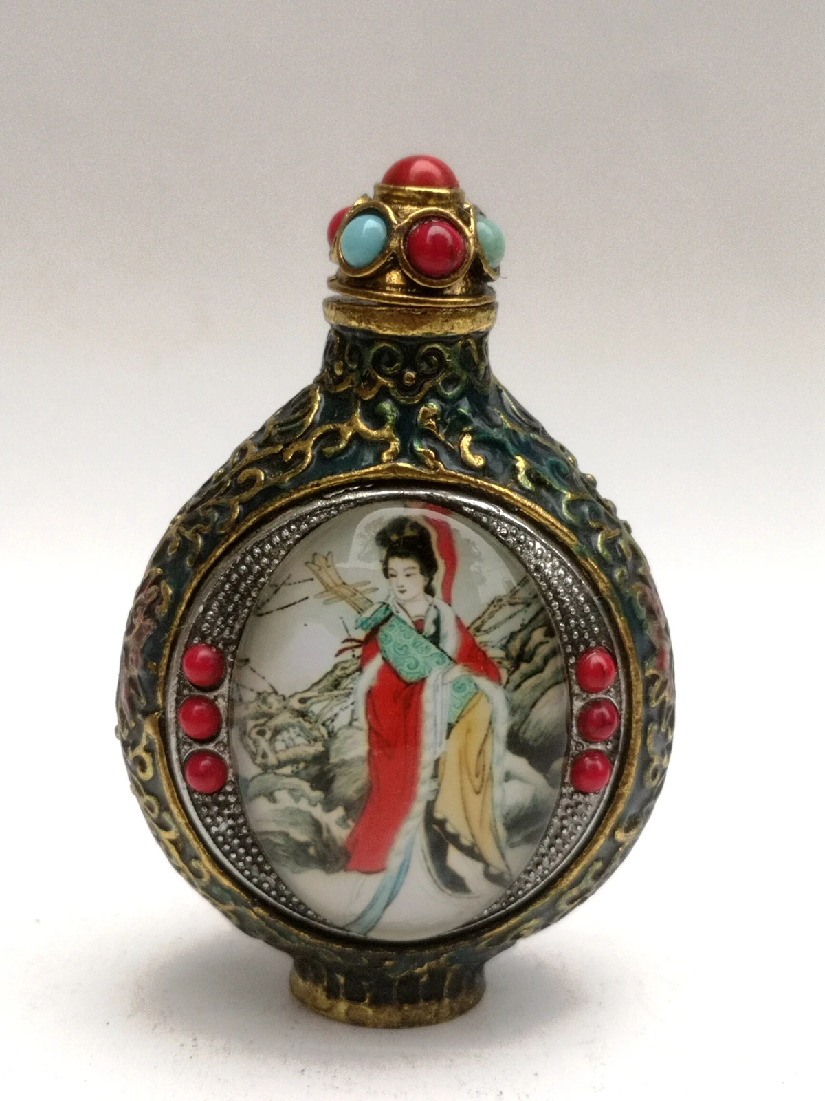 CULTUER ART Collection Old China Cloisonne Bronze Carving Inlay Beauty Figure painting Snuff bottles