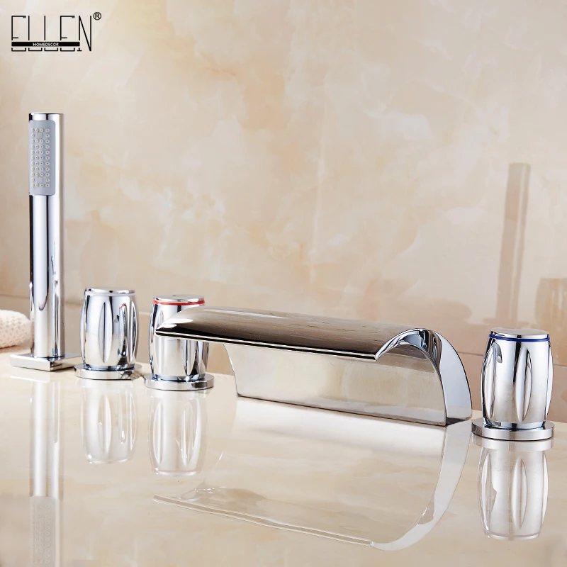 

ELLEN Deck Mounted Bathtub Faucet Waterfall Bath Shower Mixer Tap 5 Holes Hot Cold Water Tap ELB107