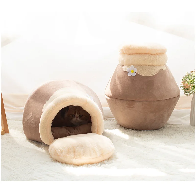 Warm Multi-purpose Cat Bed Foldable Plush Cat House Jar shaped Cave Thickened Pet Bed