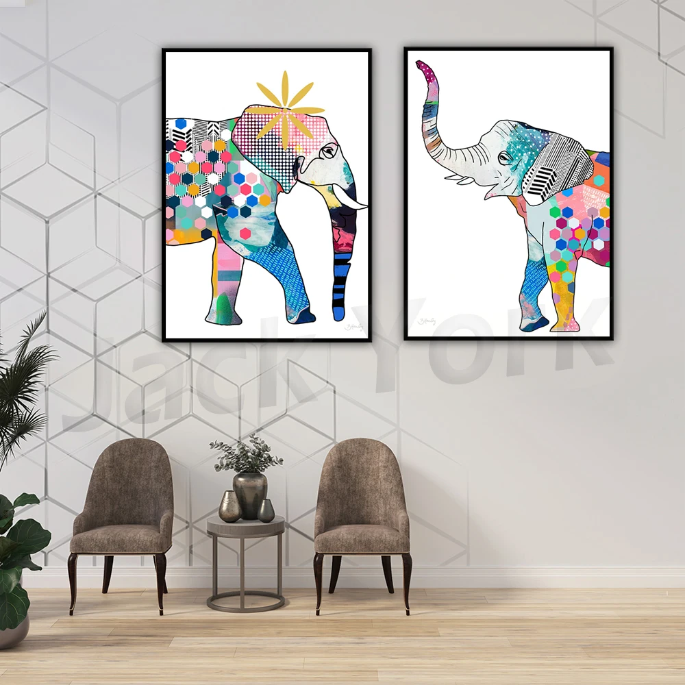 Elephant poster, perfect pair prints, girls bedroom decor, nursery art print, colourful kids prints, pretty girls art