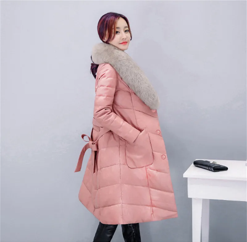 Piumino boolili giacche da donna caldo cappotto invernale spesso collo di pelliccia femminile giacca in pelle cappotto di pelliccia da donna sottile Jaqueta Couro