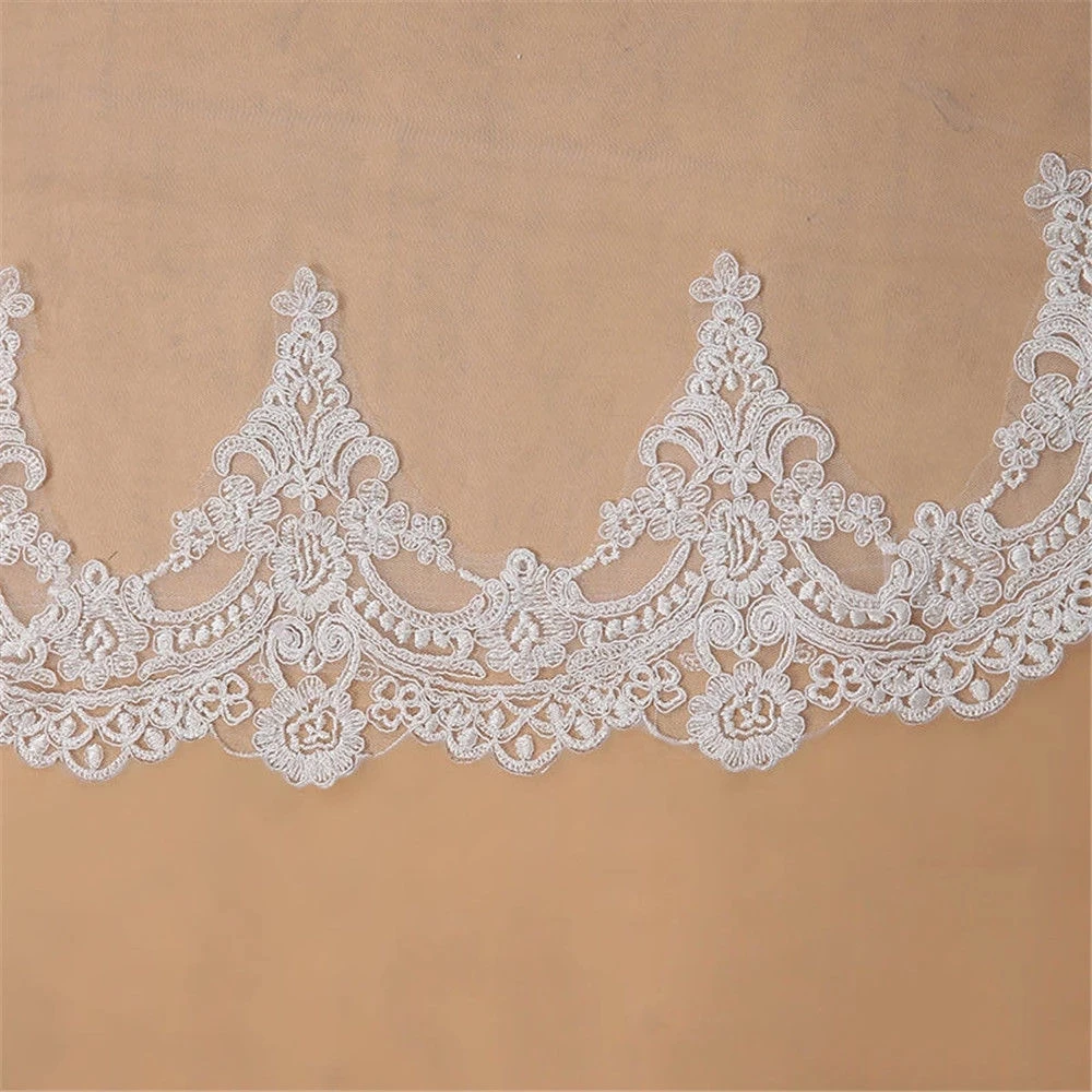 สีขาวงาช้าง Voile Mariage 3 M ชั้น Lace Edge ผ้าคลุมหน้าเจ้าสาวยาวงานแต่งงานอุปกรณ์เสริม Veu De Noiva