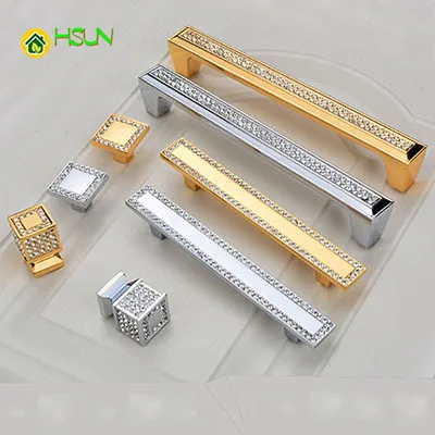 

2Pcs crystal diamond handle aureate Europe high-grade chest door ambry drawer handle sets diamond single hole handle