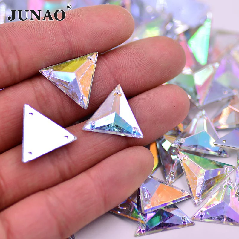 JUNAO 200pcs 17mm Crystal AB Sew On Fancy Rhinestones Sewing Crystal Strass Flat Back Stones For Needlework Decoration