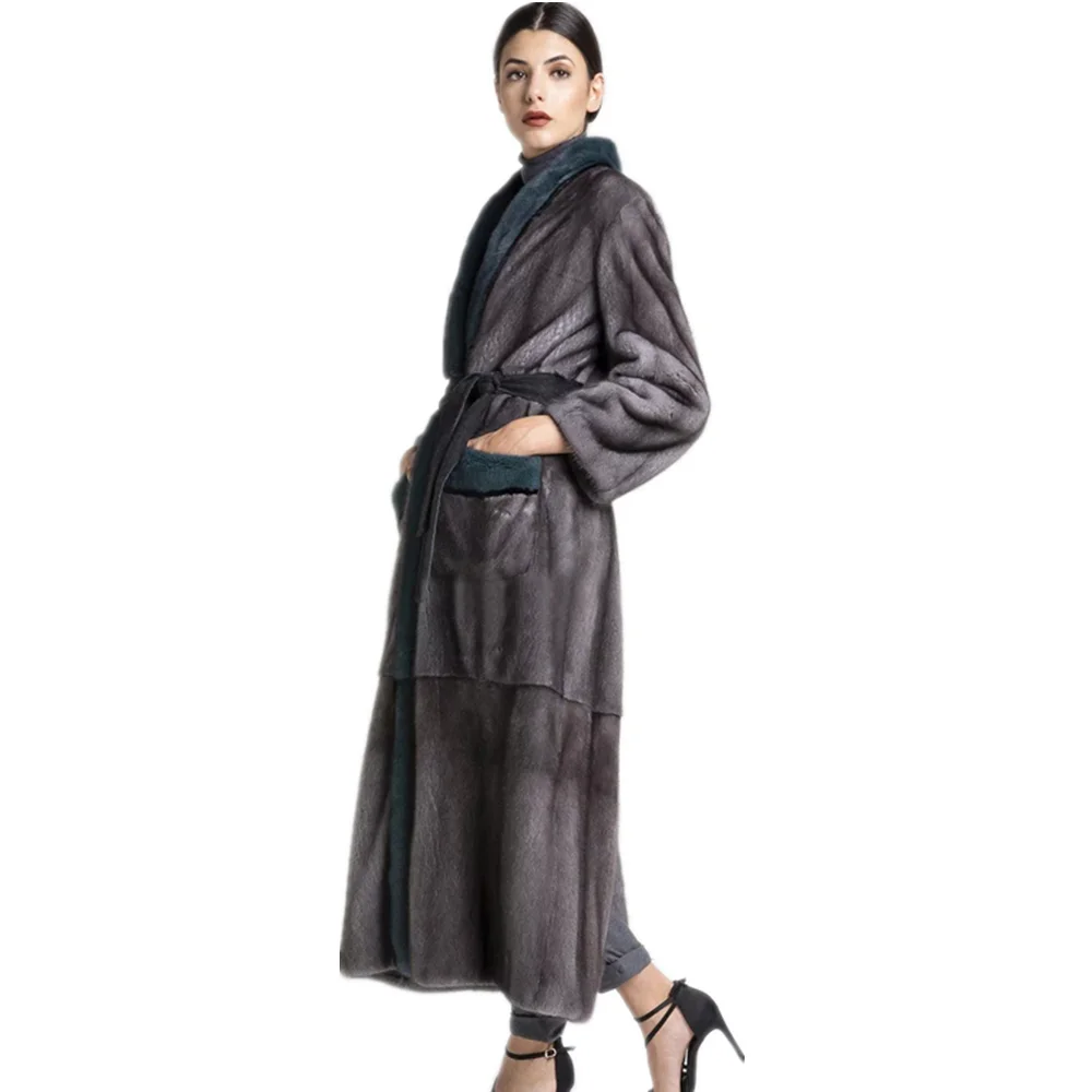 Genuine Mink Long Coat Ladies Luxury Homewear Loose Belt 2022 New Winter Casual Fashion Natural Real Mink Jacket Female