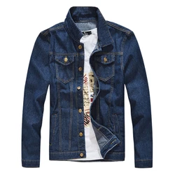 Men's Slim Fit Dark Blue Denim Jacket Classic Jean Coat Long Sleeve Outerwear