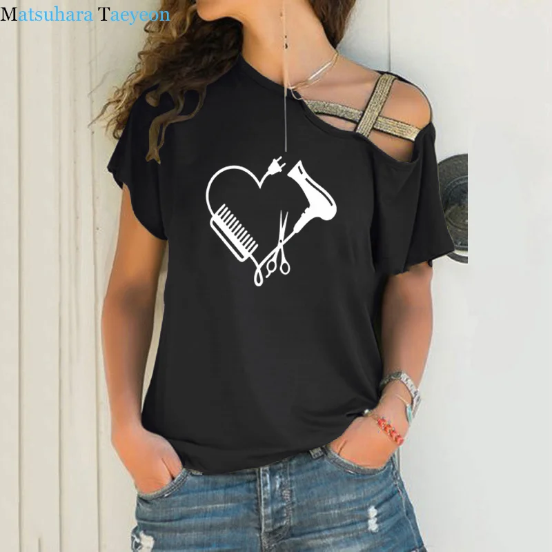 

New Stylist Heart Comb Scissor Funny T Shirt Women's Printed T-Shirt Hipster Short Sleeve Tee Tops Tshirt Femenina