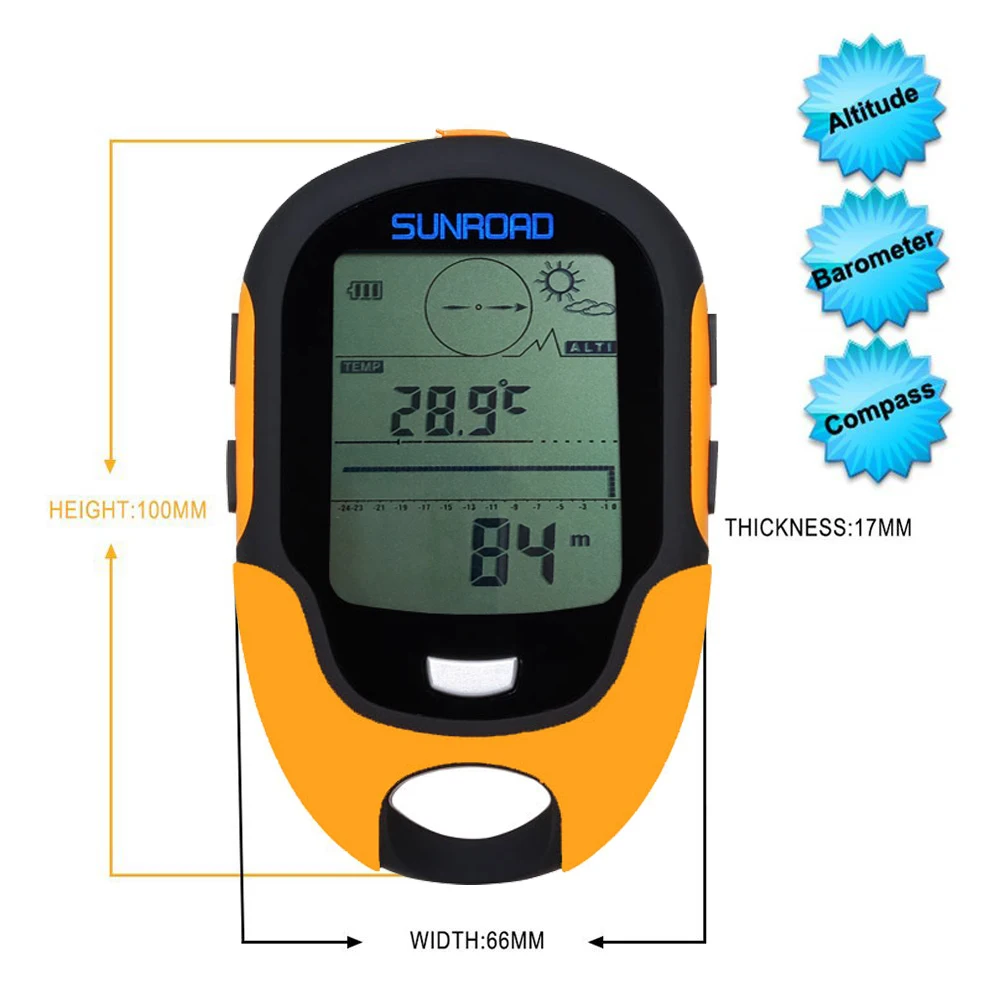 SUNROAD sports Compass Outdoor Camping Hiking Climbing Altimeter Barometer LED Torch Thermometer Hygrometer Portable Handheld