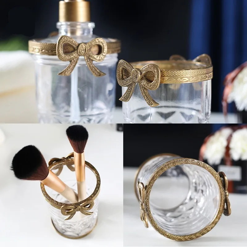 Bathroom toiletries set Glass brass Three-piece bathroom set Household products Lotion bottle Storage cup Soap dish Hand made