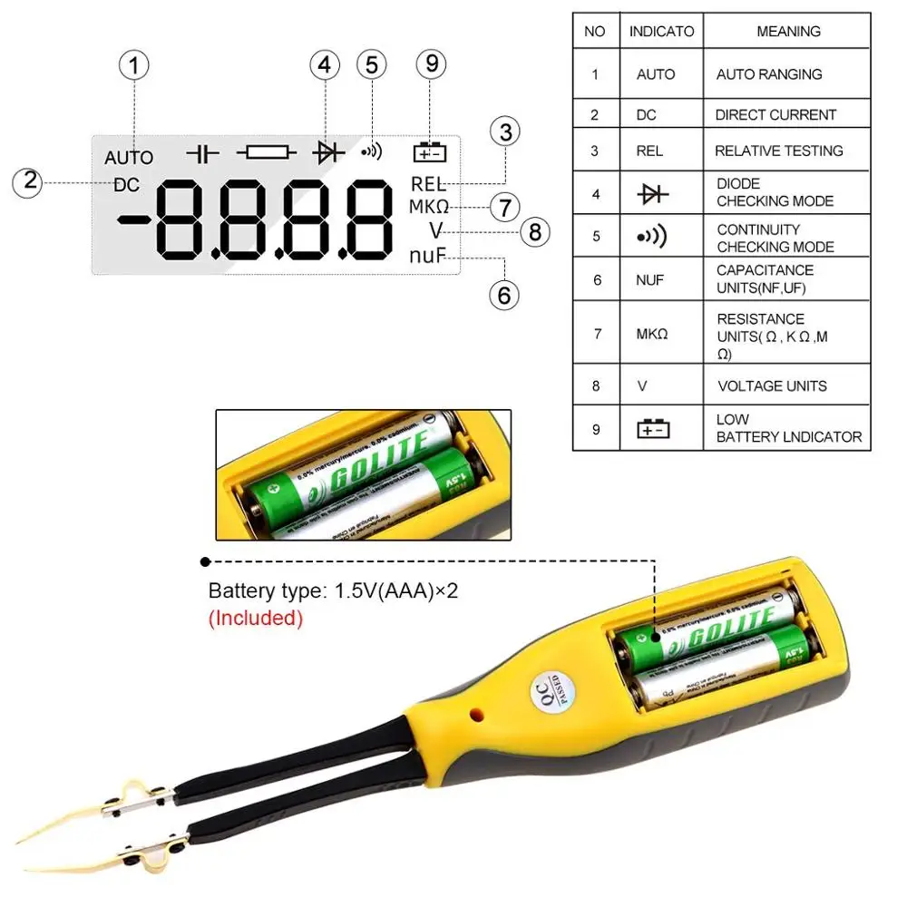 Imagem -03 - Medidor de Capacitância Digital Smd Testador de Resistência com Diodo Bateria