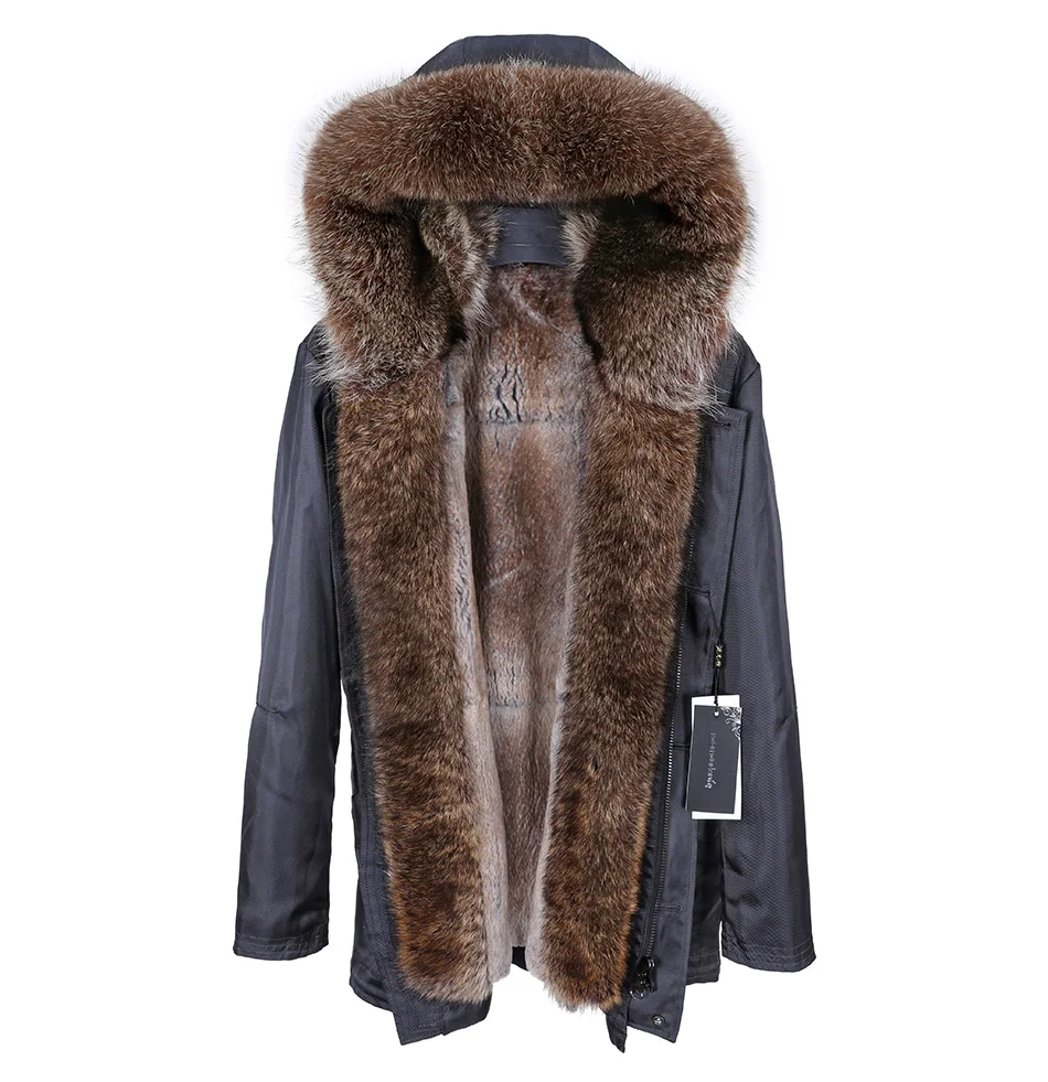 Rabbit fur lined bomber jacket men\'s natural winter coat locomotive real fur coat leather real raccoon fur parker