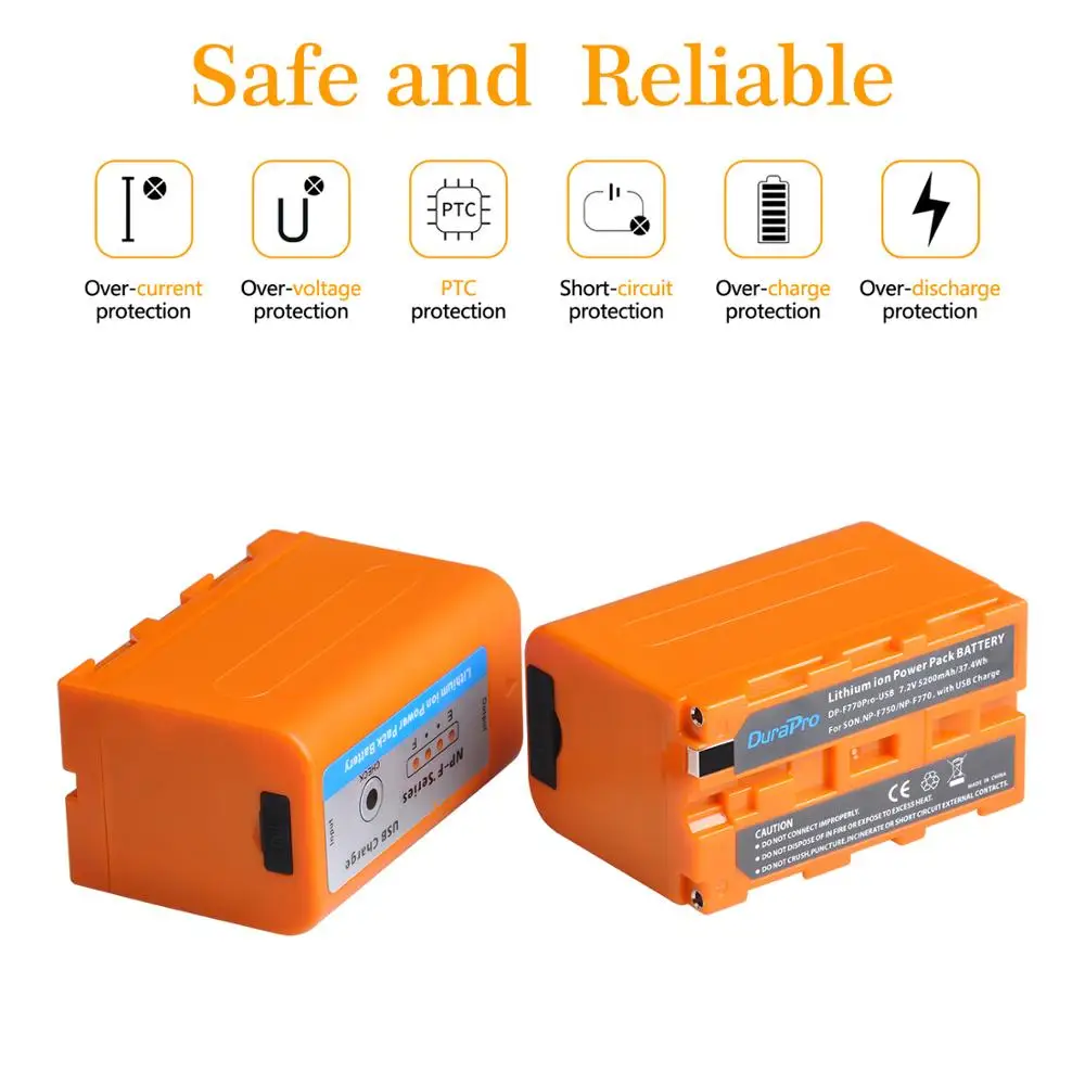 5200mAH NP-F750 NP-F770 Camera Battery with USB Charging Port with LED Power Indicator for Sony QM91D for Godox LED Video Light