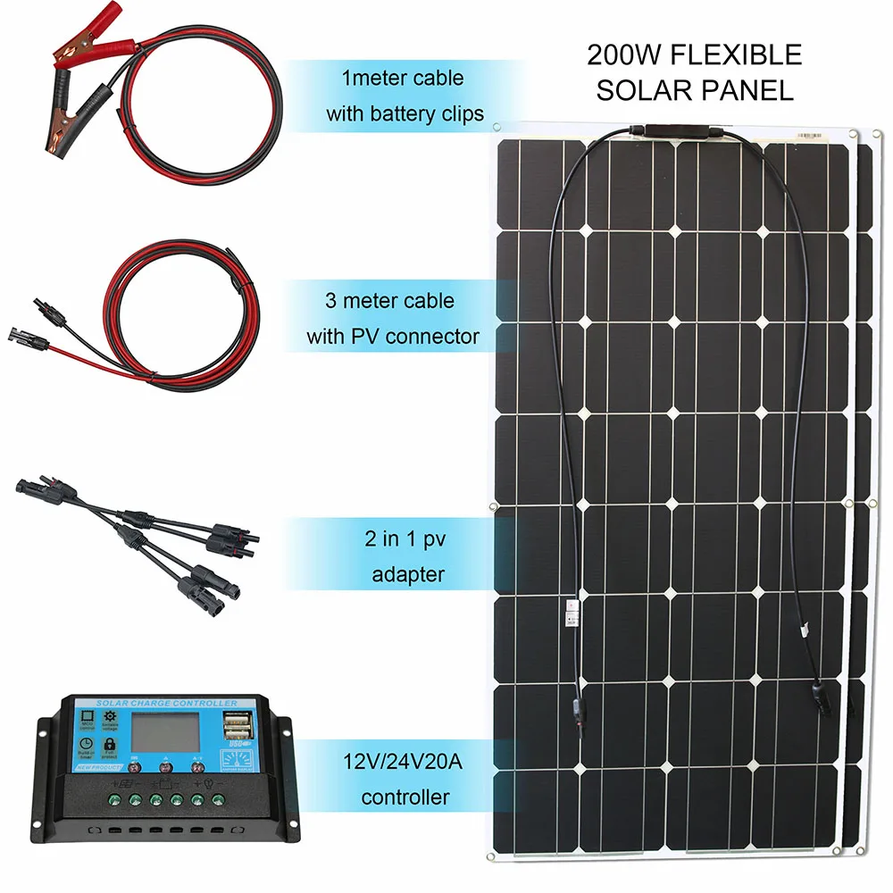 Zonnepaneel Kit 12V Flexibele 100W 200W 300W Zonnepanelen Met Solar Controller Voor Boot Auto rv En Acculader