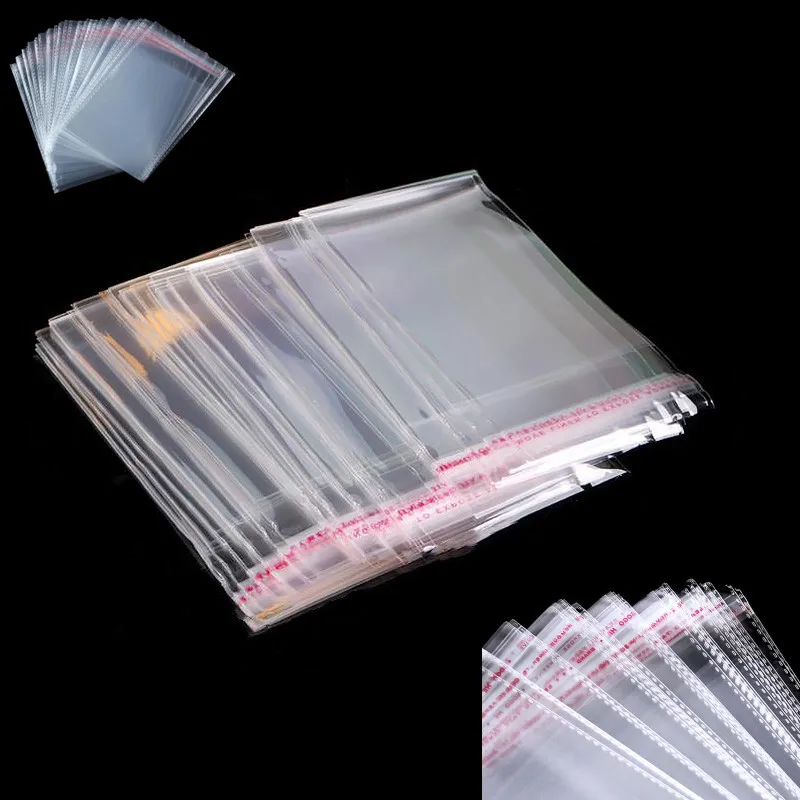 200/100 Pcs OPP Self Adhesive Seal Plastic Bags Transparent Clear Resealable Cellophane Poly Storage Packaging Dustproof