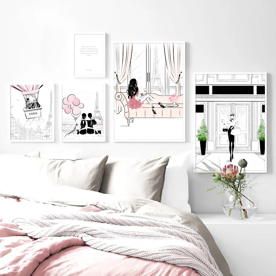 

Pink Balloon Tower Fashion Girl Wall Art Canvas Painting Nordic Posters And Prints Cartoon Wall Pictures For Living Room Decor