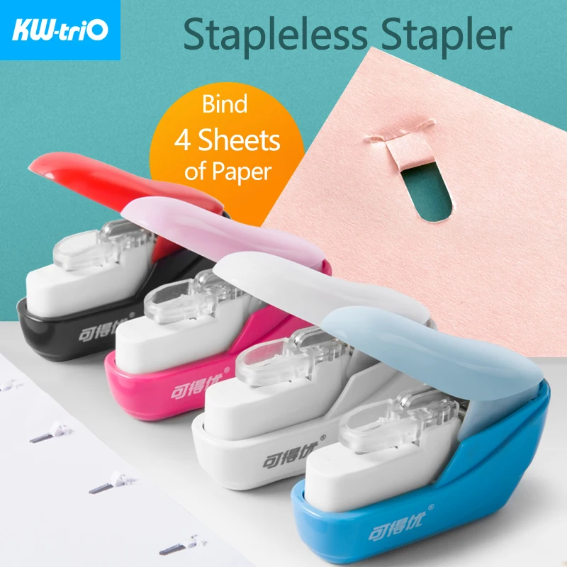 KW-triO Mini Stapleless Stapler Safe Paper Stapling Plastic Stapler Without Staples Portable No Staples Stapler Binding Supplies