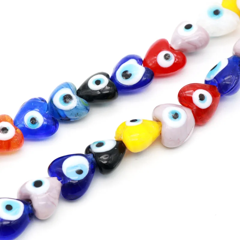 4 Stands Mixed Colors Beads 14x14mm Mini Heart Shape Eye Lampwork Charms Fit Kids Necklace Bracelets DIY Making Jewelry Beads