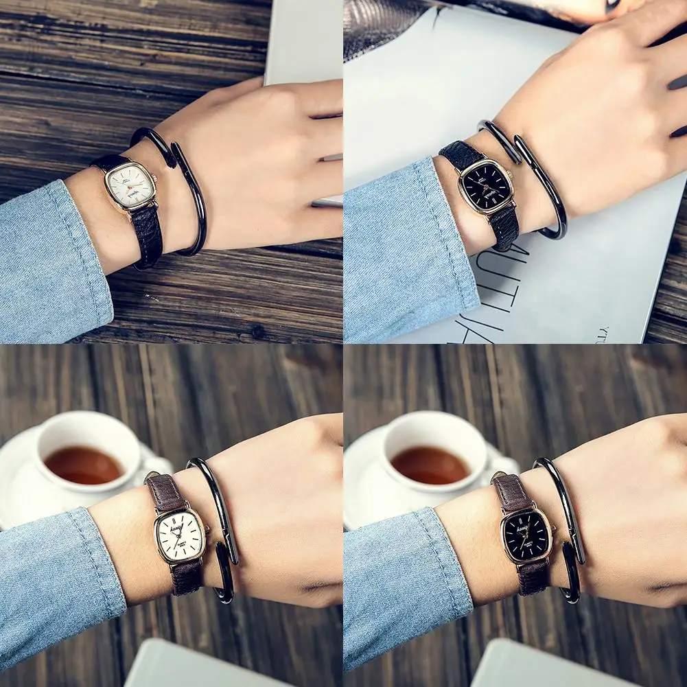 Vintage Square Thin Faux Leather Band Unisex Quartz Analog Couple Wrist Watch Ladies Dress Watches Gift Luxury