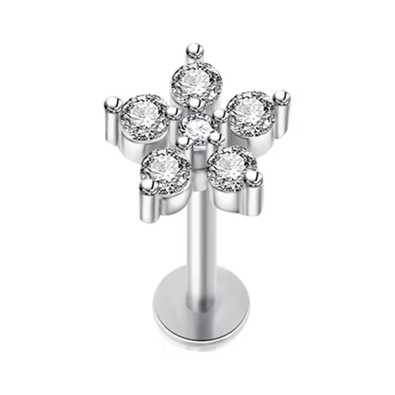 Crystal Flower Tragus Piercing Earring, Flat 16G