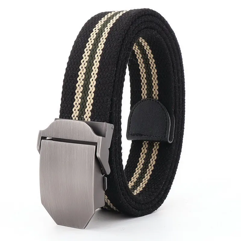 Concise Herren Metall Rutsche Schnalle Taille Gürtel Atmungs Leinwand Armee Military Unisex Jeans Zubehör Frauen Freizeit Sommer Strap