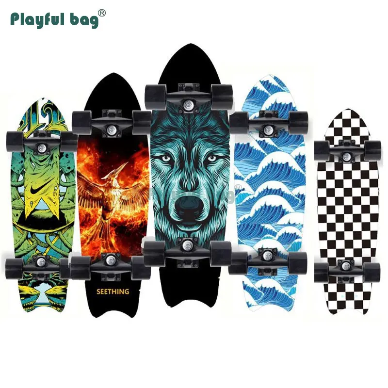 

Playful Bag Four Wheels Land Skate Board Fishtail Skateboard Wood Board with Creative Pattern Street Sport Toys 72x27 MA13