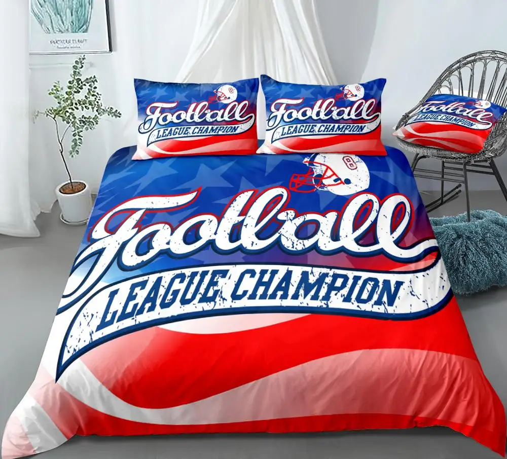 Football Duvet Cover Set Football League Champion Bed Set Red Blue Bedding Kids Boys Girls Sports Quilt Cover Football Dropship