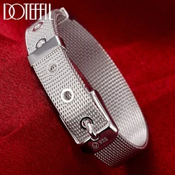 DOTEFFIL 925 Sterling Silver 10/12/14mm Web Watch Belt Bangles Bracelets For Women Men Wedding Engagement Jewelry