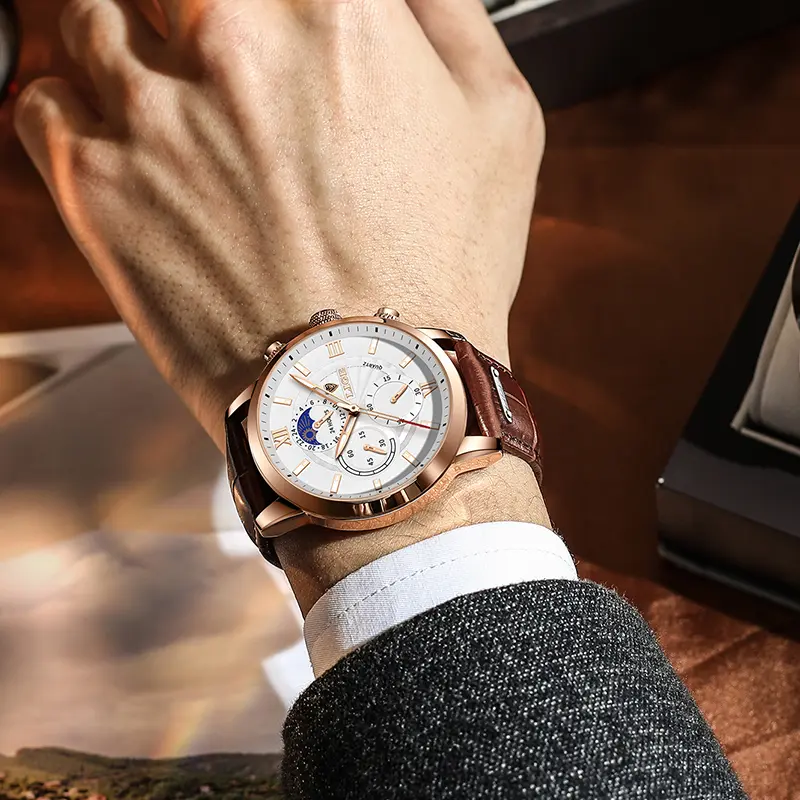 2026 LIGE Watches Mens Top Brand Luxury Clock Casual Leathe 24Hour Moon Phase Men Watch Sports Waterproof Quartz Chronograph+Box - 5