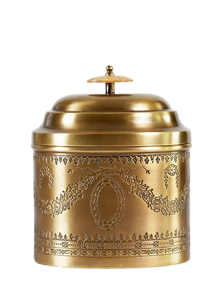 

Solid Brass Kitchen Storage Tank Coffee Pot Sugar Bowl Tea Pot Carving Retro Style Tea Caddies With Lid Copper Kitchen Storage