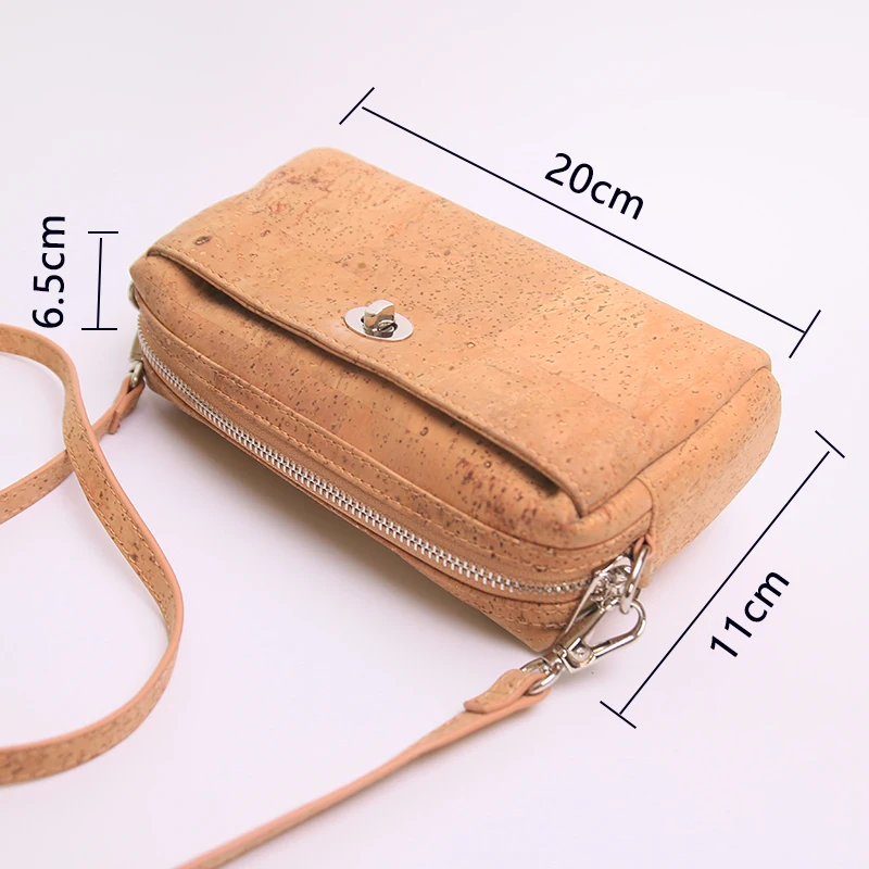 Wholesale Solid Color Natural Cork Bag Single Strap Small Size Zipper Wooden Crossbody Bags Women Vegan Stylish Gift