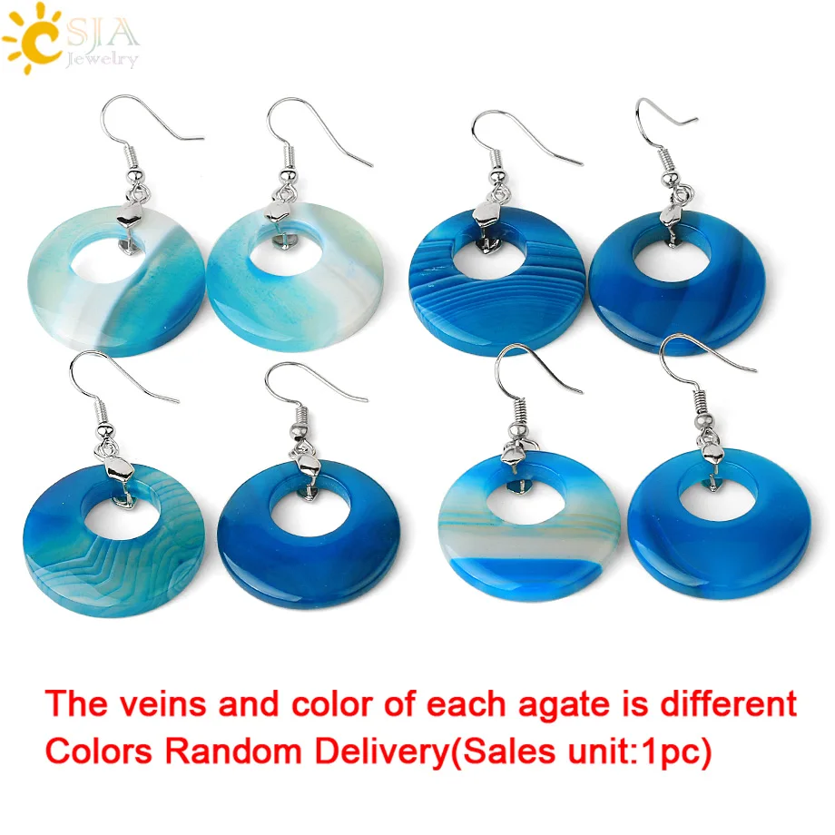 CSJA 19 Colors Ethnic Natural Onyx Crystal Stone Women Jewelry Earrings Hollow Round Tiger Eye Drop Pendant Dangle Earring E499