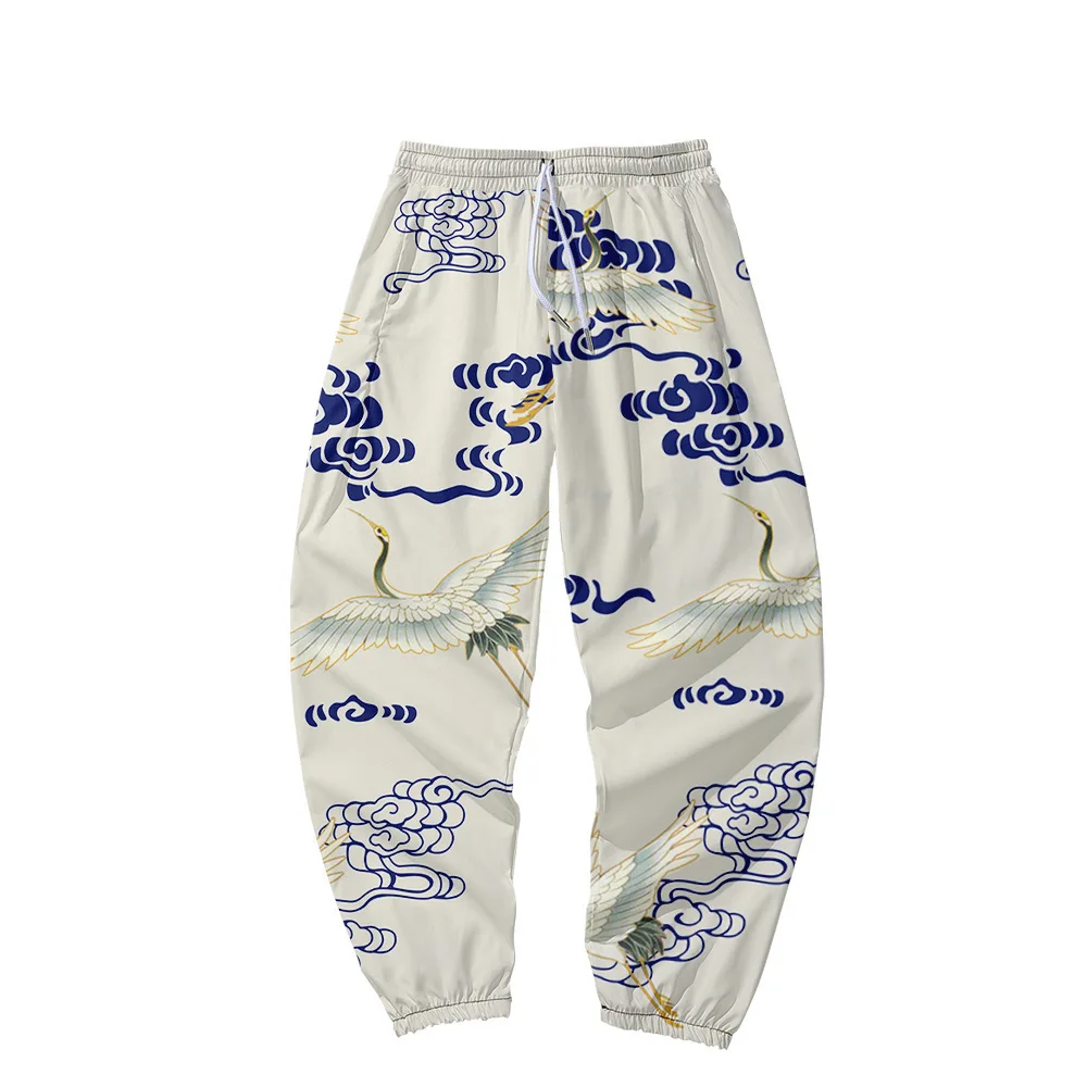 Pantalones de chándal con múltiples bolsillos para hombre, ropa de calle con estampado de grúa, estilo Harajuku, Hip Hop, Otoño e Invierno