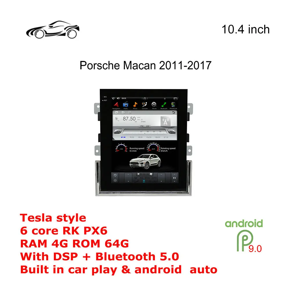 Porsche Macan 2011 2012 2013 2014 2015 2016 2017 GPS Navigation Vertical IPS Screen Tesla Style Multimedia Android 9 System DSP