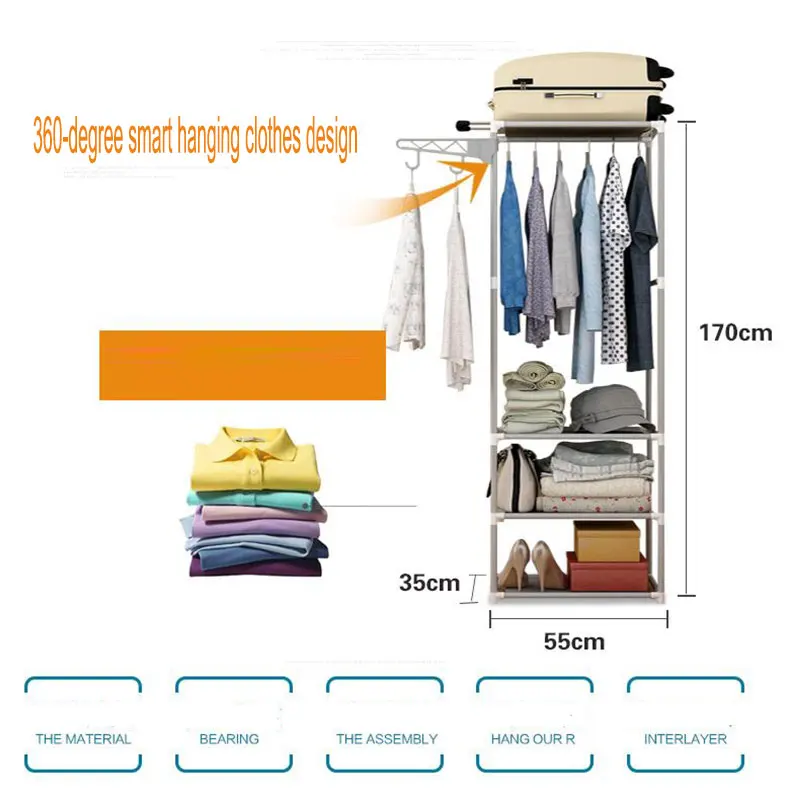 Clothing rack hat rack bedroom furniture Coat Rack nonwovens Stainless steel Simple Assembly can be removed Bedroom move