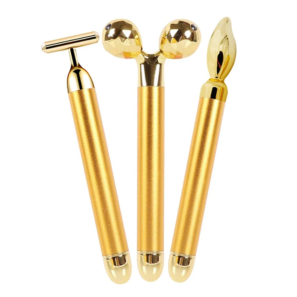 

3-IN-1 Face Massager Bar 24k Golden Pulse Beauty Facial Care Set Instant Face Lift Anti-Wrinkles Electric Skincare Face Roller