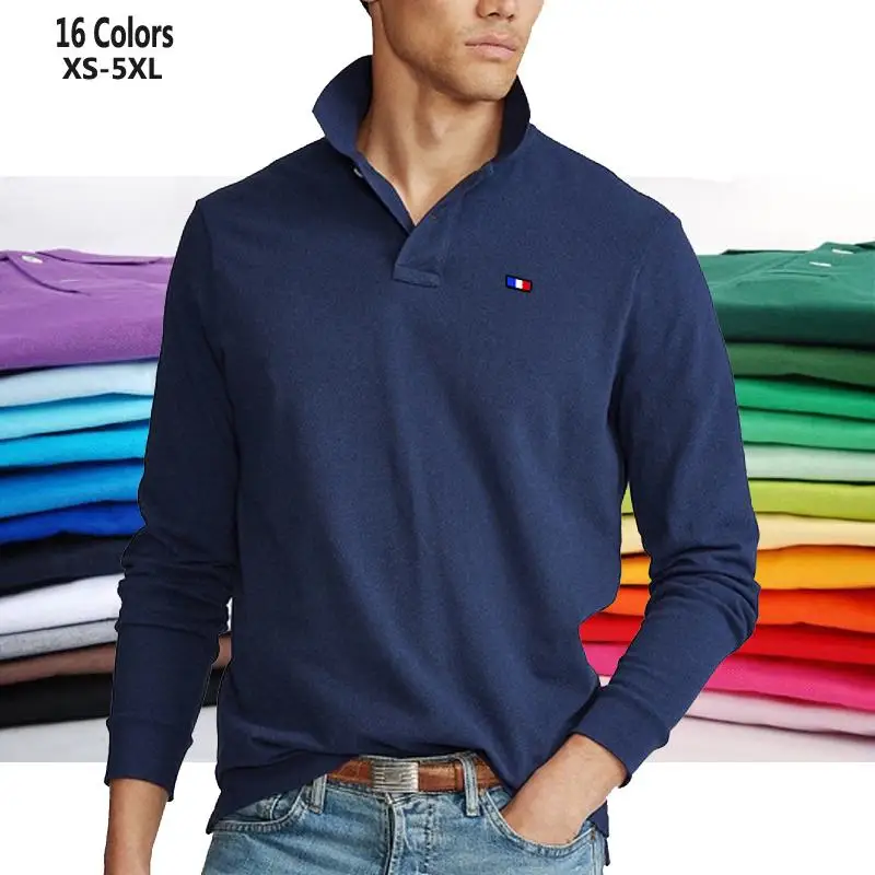 XS-5XL Fashion Sportswear High Quality New-Design Men\'s Polos Shirts Long Sleeve 100% Cotton Casual Polos Homme Lapel Male Tops