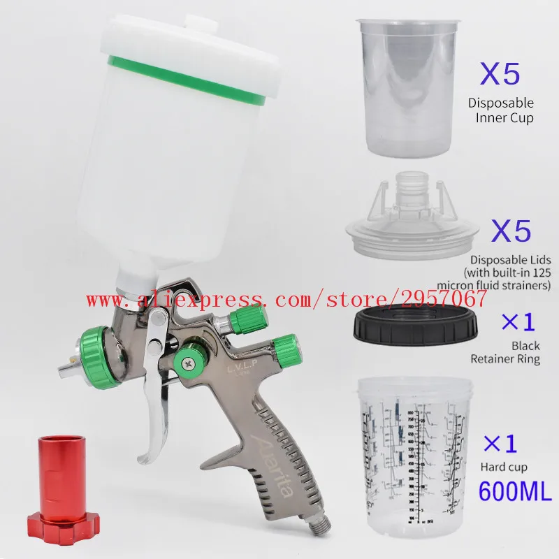 LVLP Spray Gun Auarita L898 1.3mm Spray Gun Paint Sprayer Airbrush with 600ml Disposable Paint Cup No-clean Paint Mixing Cup